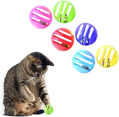 Bolas de plástico de 6x ATB com Bells Toys Cat Kitten Chase Chase Round Play Rattle Colorful