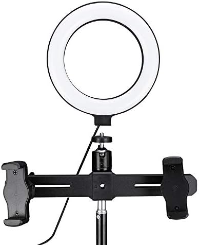 6.3 Luz de anel selfie com suporte de tripé e suporte para celular duplo e suporte de microfone e placa multifuncional