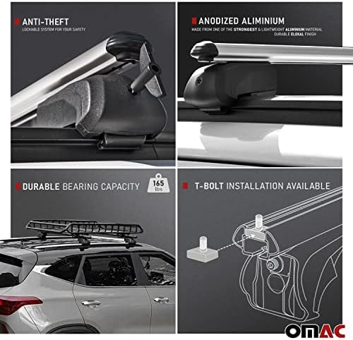 Barras cruzadas de rack de telhado OMAC para Audi E-Tron 2019-2023, prata de alumínio de alumínio de rack