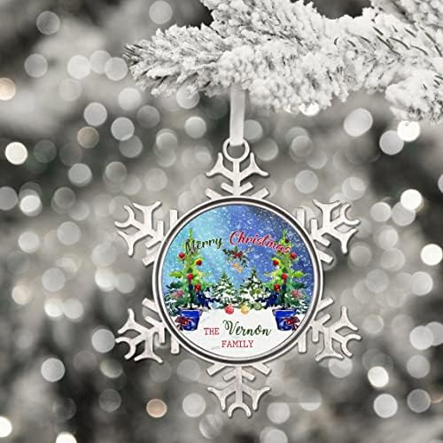 Enfeites de Natal da neve, Feliz Natal Nome da família Custom Metal Ornament, Mistletoe Ornament, Snowflake