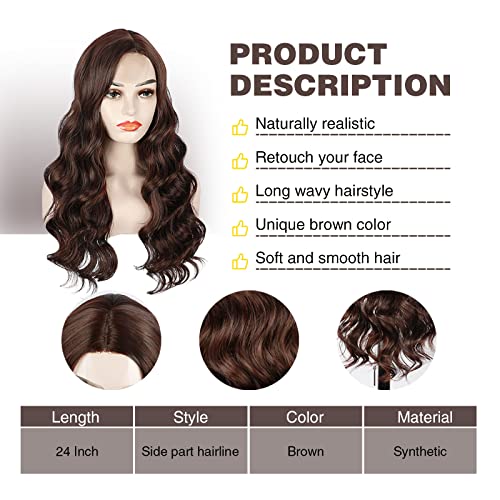 Weewee Long Brown Wavy Wigs for Women Women Brown Lado da peruca de aparência natural Longa Wavy
