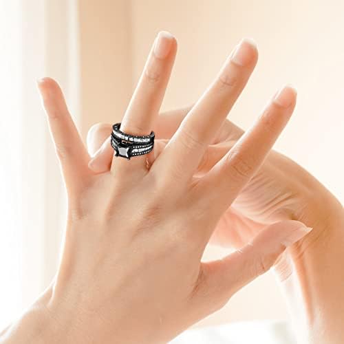 2023 Novo 2 em 1 feminino vintage preto anel de diamante de noivado anel de margem de margem de margem