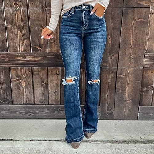 Ombmut Rapped Flare Jeans for Women Bootcut Bell Bottom Jeans High Rise Stretch Slimming Destruído