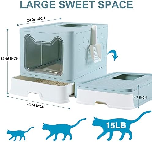 Caixa de areia de gato de dymoll, caixa de areia de gato coberta de entrada superior dobrável com tampa, fácil
