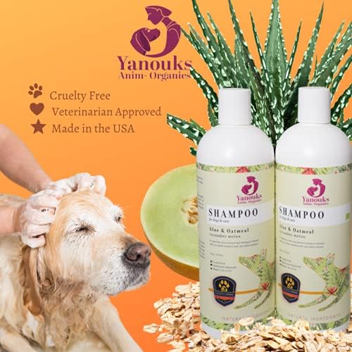 Yanouks Anim-Organics- shampoo de aloe e aveia para cães- um shampoo de banho e higiene de banho agradável