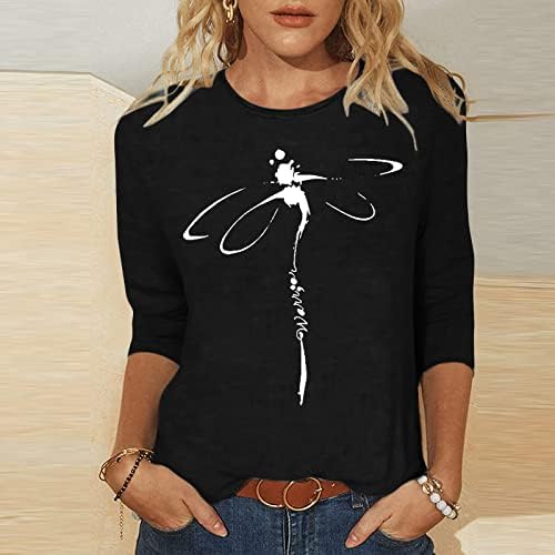 Camisa da blusa para mulheres 2023 3/4 manga Crewneck Dragonfly Graphic Loose Fit Relaxed Fit