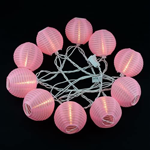 Lanternas de corda de lanterna rosa Yuletime, 10 contagem de nylon lanterna em fio branco 7,6 ',