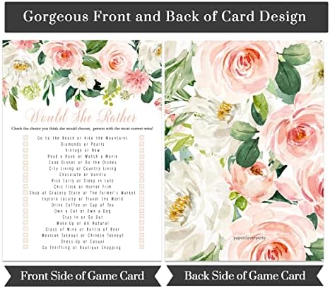 Paper Party Clever Party Graceful Floral Bridal Shower Game Cards, ela preferiria atividades de aniversário