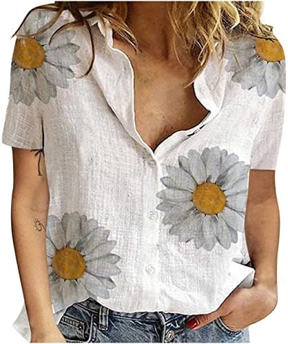 Mulheres de manga curta feminino tshirts Daisy Floral Print Tops camisas de colarinho colarinho spandex spandex