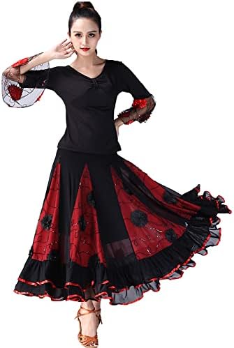 Vestidos de dança de salão para mulheres vestido de flamenco de flores longa saia folclórica com fantasia