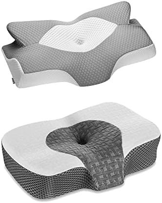 Travesseiro de espuma de memória cervical elviros, 2 em 1 contorno de suporte ortopédico travesseiros para dor