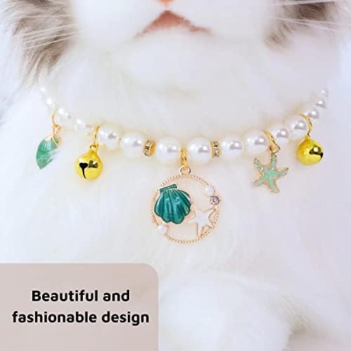 Cola de gato de pérola - colar de gato com bell bowknot shell pingente jóia colar de corrente de pescoço