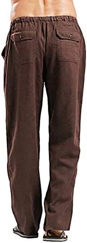 Calça de linho masculina casual solto ajuste leve cintura elástica calça de verão praia ioga calça longa calça