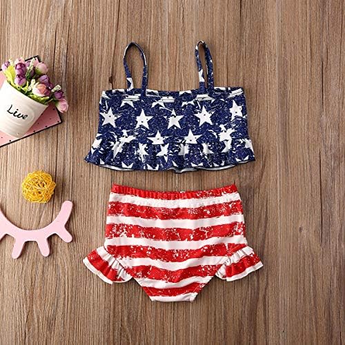 4 de julho Criança criança meninas Halter Swimsuit American Bandle Tops + Shorts Tiles Duas peças Conjunto