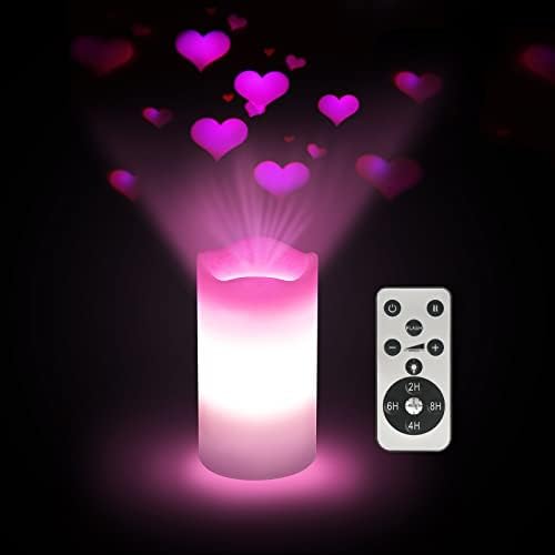 Xingslight Velas sem chamas Valentine Romantine Pink Heart Lights Projector Bather Operated Night