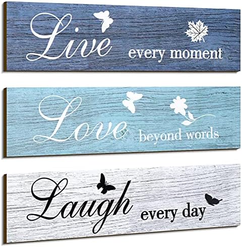 3 peças de madeira rústica sinal de parede decoração de parede ao vivo amor e risada citação