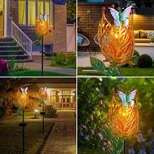 Luzes de jardim solar Decorativa ao ar livre - Luzes de estaca de jardim solar de flores com