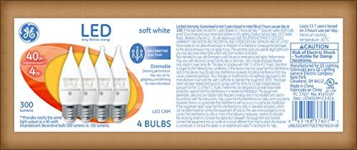Iluminação GE 37607 LED LUDELIER BULBA com base média, 4,2 watts, 4-pacote, branco macio, 4 peças