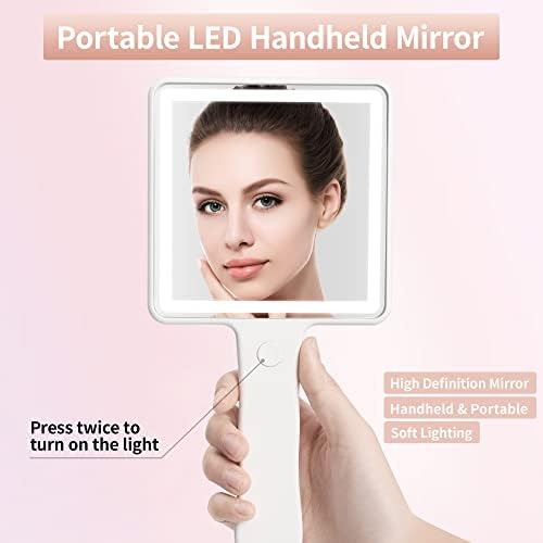 Espelho de mão corroy Hand Hold - espelho portátil com maquiagem, espelho de mão USB recarregável,