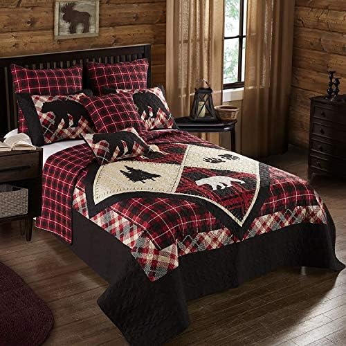 VIRAH BELLA 3 peças King Lodge Quilt Bedding Set - Bear Star - Cabin Rustic Country Campo Reversível Consolador