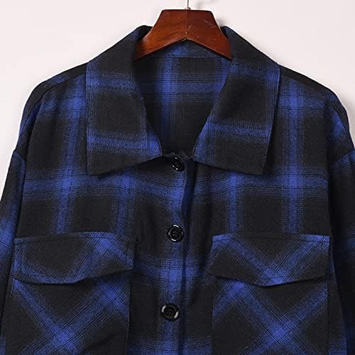 Jaquetas de tartan para mulheres de grande tamanho casual blusa de casaco casual ladras xadrez de manga