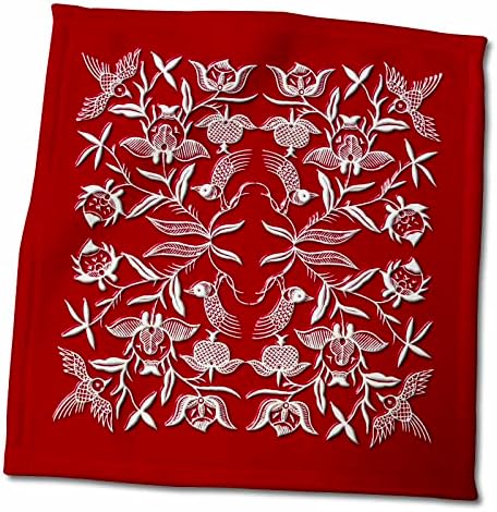 3drose lindos pássaros e flores - design de arte folclórica chinês em vermelho e branco - toalhas