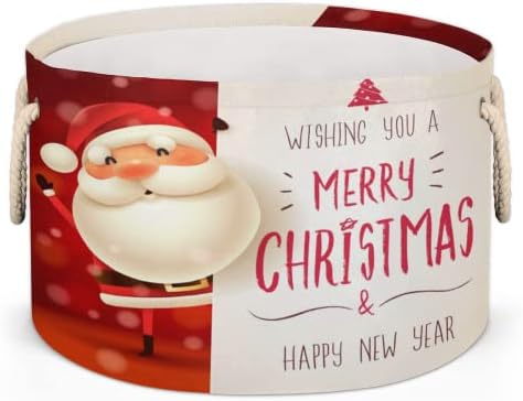Feliz Natal Card de Christmas Papai Noel Cestas redondas grandes para cestas de lavanderia de armazenamento