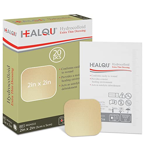 Caixa de ferida hidrocolóide Healqu - 2x2 Caixa fina - de 20 grandes bandagens - remendos hidrocolóides