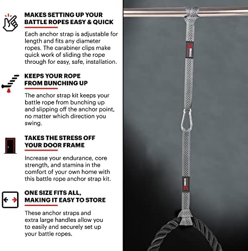 DMOOSE Battle Battle Rope Anchor Strap Kit, evita danos causados ​​pela corda, tiras largas de nylon