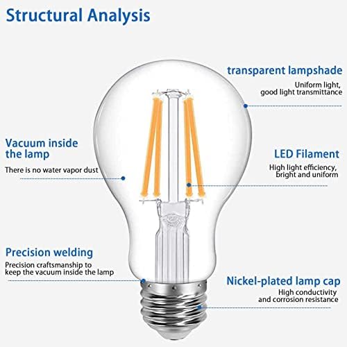 Lâmpadas de filamento de LED XIANFEI E27, lâmpadas LED, 6W 110-240V não minúmidas e clássicas de vidro transparente,