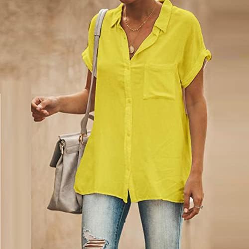 Camisas de flanela Nokmopo para mulheres moda de comprimento médio de cor sólida de cor curta de manga curta tops
