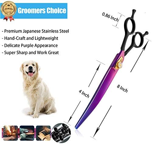 Tesoura de cães curvas de 8 polegadas para baixo tesoura profissional corte de animais de estimação