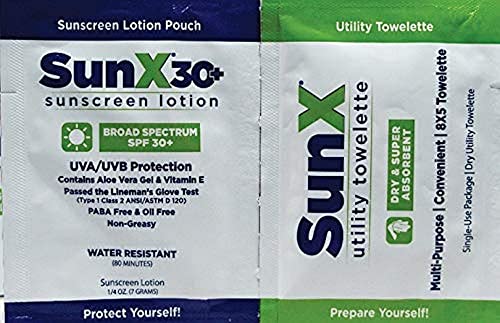 Coretex 91660 Sunx Towelette e Loção de filtro solar Dual Pack, padrão, verde/azul/branco
