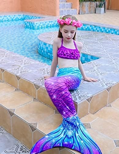 Dnfun Mermaid Tails para nadar para meninas Princesa Biquíni Sereia Taçola Tanho de maiô de traje para meninas