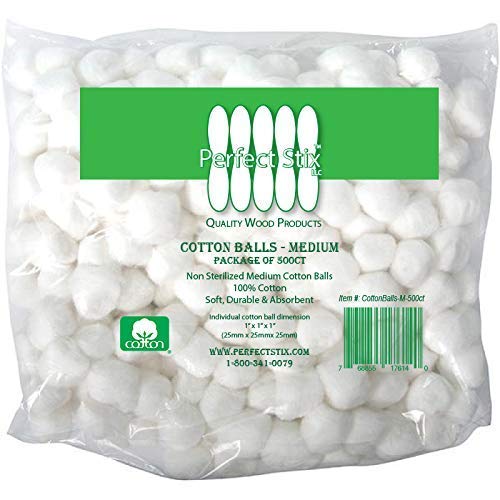 Perfect Stix- Perfect Stix M Cotton Balls- 1000CT- 1M Bolas de algodão médio 2 pacotes de 500. Total