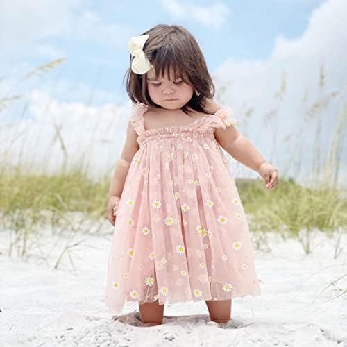 Criança bebê menina tutu tutu vestido sem mangas margarida floral vestido de tule de tule garotas princesas