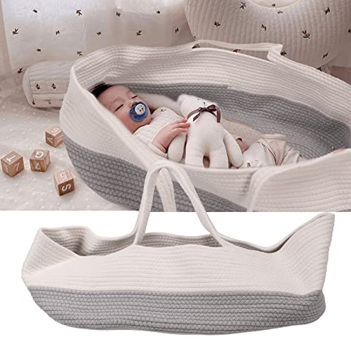Cesto de transporte de bebê, bebê dormindo porte de cesto de algodão corda tecedada dobrável portátil portátil