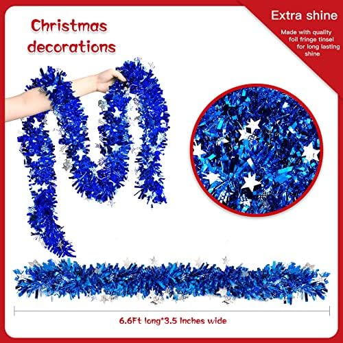 Guirlanda de tinsel de Natal azul de 33 pés para decorações de árvores guirlanda de torção metálica