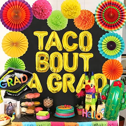 Decorações de graduação de Fiesta mexicana 2023- Taco Bout Uma faixa de graduação, cacto e tampa de tampa