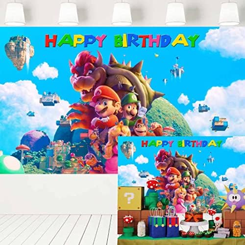 Super Mario Movie Beddrop para festa de aniversário video video video azul céu de céu Antecedentes crianças mario