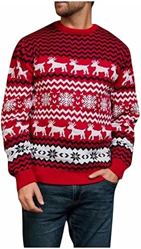 Suéter de natal masculino masculino Dudubaby top top sweater de manga comprida no pescoço redondo de manga