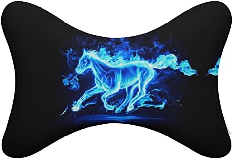 Blue Fire Flaming Horse Car pescoço travesseiro 2 PCs Local de pescoço de cabeça respirável
