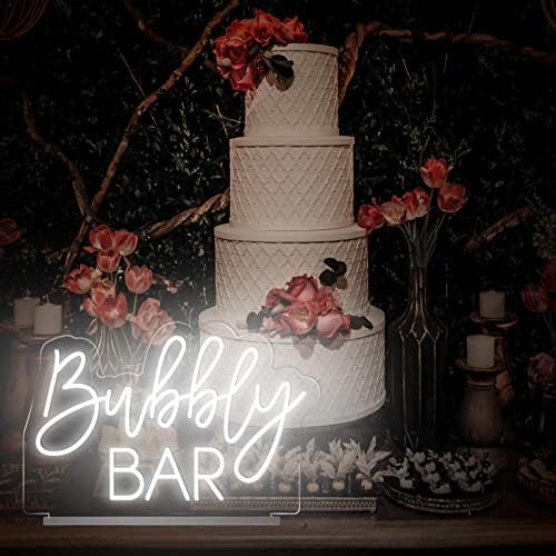 Bubbly Bar Neon Sign Tablop, Braço de casamento branco de casamento branco Luz de néon Light With Stand for