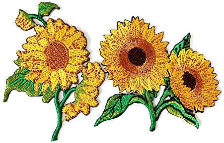 TH Set 2 PCs. Planta de jardim de girassol Sunflower Flower Granny Chic retro boho Appliques Applique