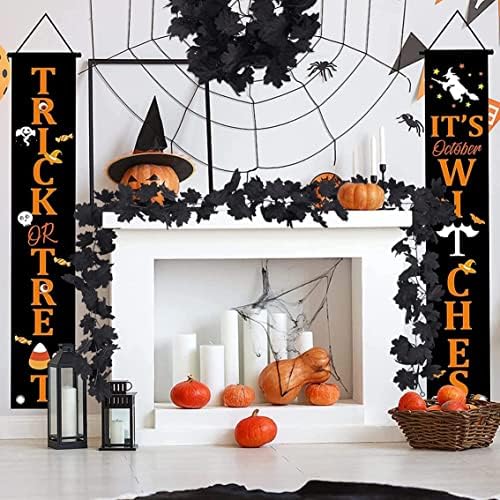 Qiuwaihei decorações pretas Garland de Halloween, decorações de Halloween pretas de folhas de bordo