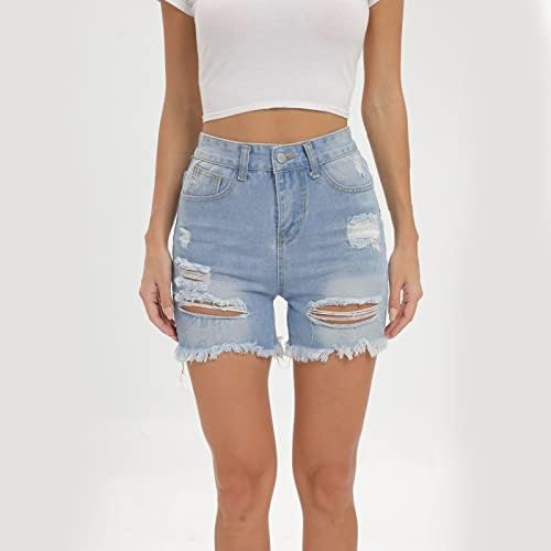 Shorts jeans femininos para a cintura alta do verão Pull angustiado com as Bermudas MicroStretch Fit
