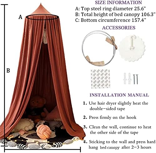 Reposex Bed Canopy Play Tent for Kids, Round Dome Mosquito Redding de rede, Cama de princesas Cortans,