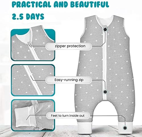 Humbber® 2.5 Tog Sack Sack com pés - Algodão cheio de algodão em camadas vestíveis saco de dormir