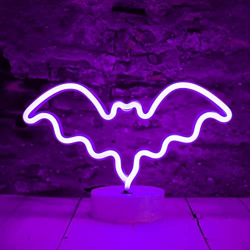 Luzes de morcego de neon LED roxo, forma de morcego sinais de neon luminárias de bateria operada por bateria