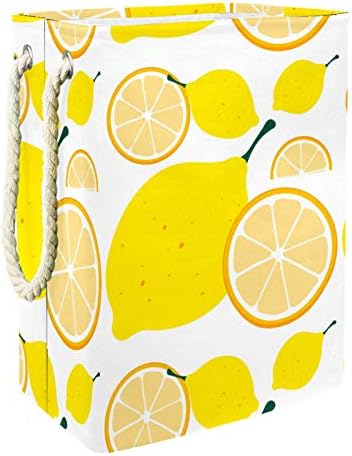 Mapolo Laundry dificultou o padrão de limão amarelo de limão dobrável cesta de armazenamento de lavanderia